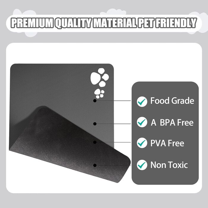 Гумова килимок для годівлі собак та котів, 44.5 x 71 см, сірий (4 лапки)