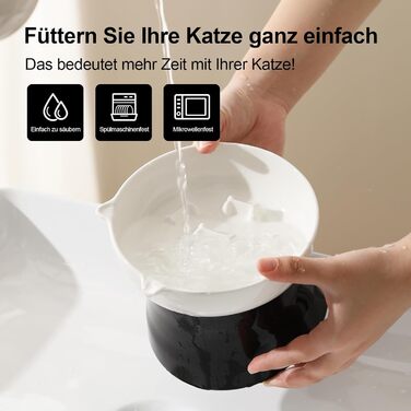 Антислизька годівниця для котів з кераміки, піднята - годівниця-лабіринт для повільного годування, нахилена проти блювоти, чорно-біла