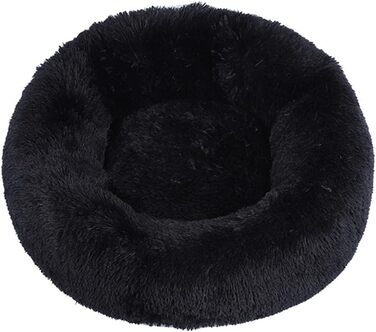Кругле м'яке ліжко для собак та котів Lukery з плюшу, зручне доріжне ліжко-подушка для маленьких, середніх та великих тварин (80 см, чорний)