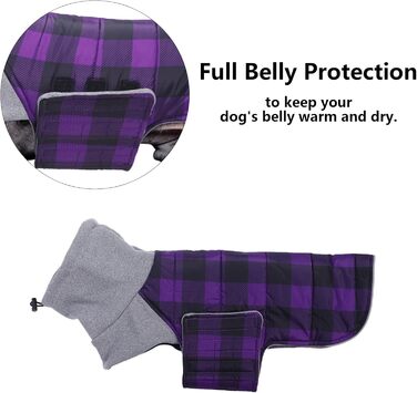 Зимовий нашийник для собак Dachshund від Geyecete, водовідштовхуючий, з отвором для повідка, теплий пуловер для маленьких собак, червоний (S, в клітинку фіолетовий)
