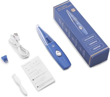 Триммер для собак Brifit з функцією всмоктування волосся, 2 швидкості, тиха машинка, USB-зарядка, для догляду за лапами, вухами, очима, обличчям, без розлітання волосся, блакитний