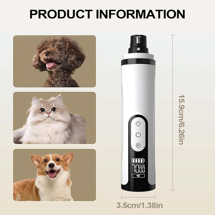 Електричний точило для собачих кігтів з LED-підсвічуванням, інструмент для догляду за кігтями собак, ергономічний для малих та великих тварин
