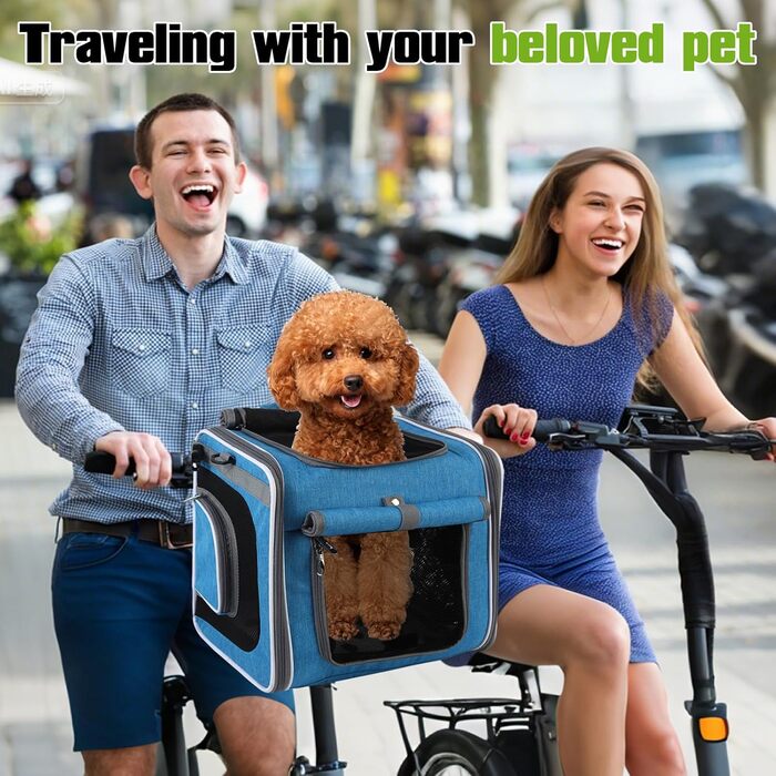 Корзина для собак на велосипед, складна та розширювана, 4-в-1, з сітчастими віконцями та захистом від дощу, для котів та собак до 10 кг (Блакитна)