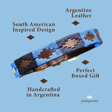Ошийник для собак pampeano Azules Polo, 2,5 см, шкіра, ручна робота, преміум, Аргентина, подарункова коробка, для великих і малих порід
