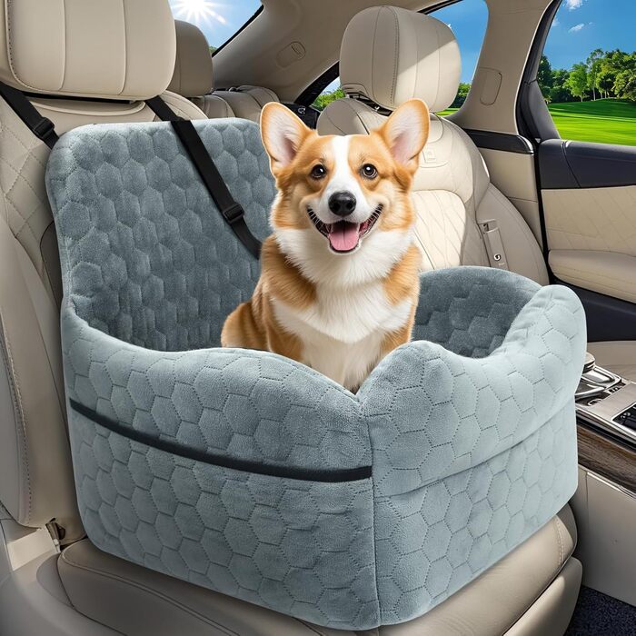 Автокрісло для собак – переноска для маленьких собак до 15,9 кг з м'яким килимком та ременем безпеки. Зручне автокрісло з двома кишенями для аксесуарів