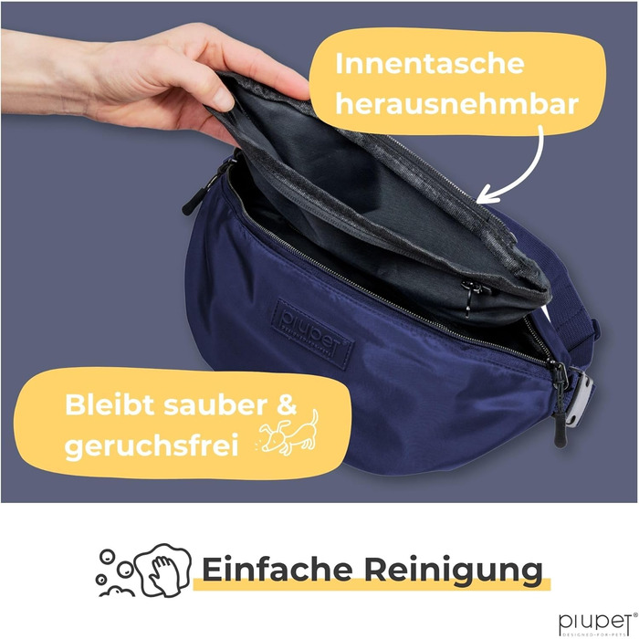 PiuPet® Сумка для ласощів для собак | Стильна та водонепроникна сумка для прогулянок з 3 відділеннями на блискавці | 2-в-1 сумка на живіт та через плече для дресирування собак | Знімний внутрішній кишеньковий органайзер (Блакитна)