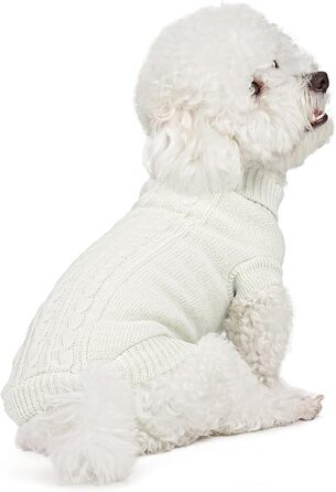 Теплий зимовий пуловер для собак на дрібних та середніх порід - м'який в'язаний пуловер з високим коміром, еластичний, для такс, французьких бульдогів, XS-XXL, підходить для святкування Різдва та повсякденного використання (зелений). Зелений (XS, білий)