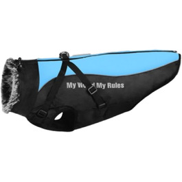 Теплий зимовий костюм для собак, флісова підкладка, світловідбиваючі елементи та комір з хутра, для великих та середніх собак (2XL, небесно-блакитний)