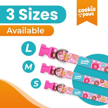 Нашийник і повідок для великих собак Cookie Paws, м'який неопрен, зручний, регульований, швидка застібка, міцний, дихаючий, легко чиститься, рожевий з пончиками, стильний