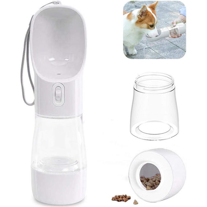 Yiflin 3-в-1 портативна пляшка для собак з мискою та контейнером для корму, дорожня пляшка-дозатор для прогулянок, походів та пиття