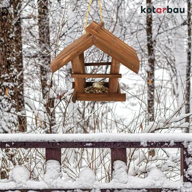 KOTARBAU® годівниця для птахів з натурального дерева, мала, темно-коричнева, підвісна, з 0,5 кг корму у подарунок