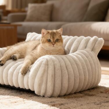 Миска-ліжко для собак і котів LOMUG 60x45x20 см, бежева. Зручне, миється, з ортопедичним ефектом, з високим бортиком. Підходить для маленьких собак та котів.