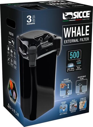Зовнішній каністровий фільтр SICCE Whale 500 для акваріума, 390 GPH, ультратихий, для прісної та морської води, самовсмоктувальний, швидке від'єднання