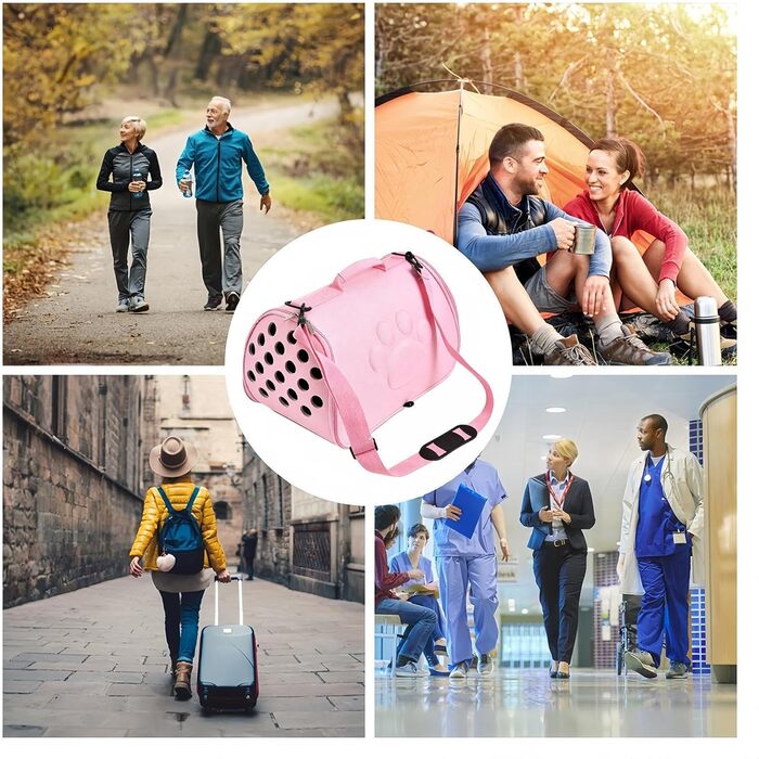 Транспортування котів | Сумка-переноска для котів з плечовим ременем | Переноска для кошенят у подорожах | Для походів, відпочинку на природі, авіаперельотів, кемпінгу, поїздок до ветеринара, міста та подорожей з рюкзаком (Рожева, L)
