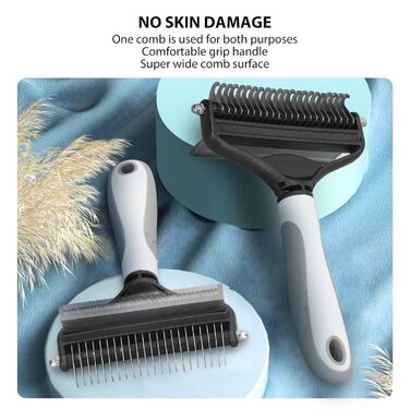 Щітка для видалення шерсті собак, 2-в-1 сталевий гребінь для розплутування, щітка для собак, великих цуценят, видаляє ковтуни (біла)