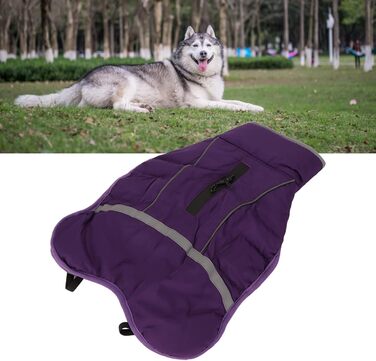Зимова куртка для собак з світловідбиваючими елементами, регульована, тепла, з коміром-стійкою, для малих, середніх та великих собак (Чихуахуа, Доберман), колір: фіолетовий, розмір: L