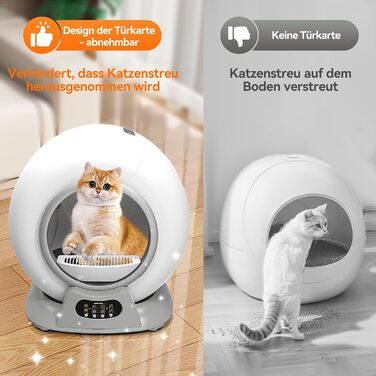 Автоматичний туалет для котів 65L, самочистка, керування через додаток, сенсор безпеки, захист від запаху, знімний контейнер, для кількох котів, білий