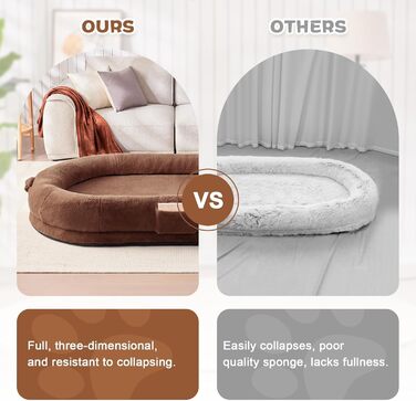 Людина-собака: велике ліжко-мішок для дорослих, 180x122x25 см, з ковдрою, знімний матрац з memory foam, овальне ліжко