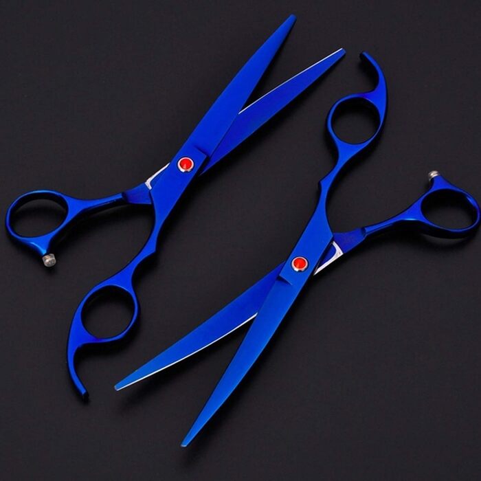 Набір професійних ножиць для грумінгу собак, ножиці для догляду за шерстю, з ножицями для фінальної обробки. Виготовлені з нержавіючої сталі. Підходять для всіх порід собак та котів. (Blue, 20.3 см)