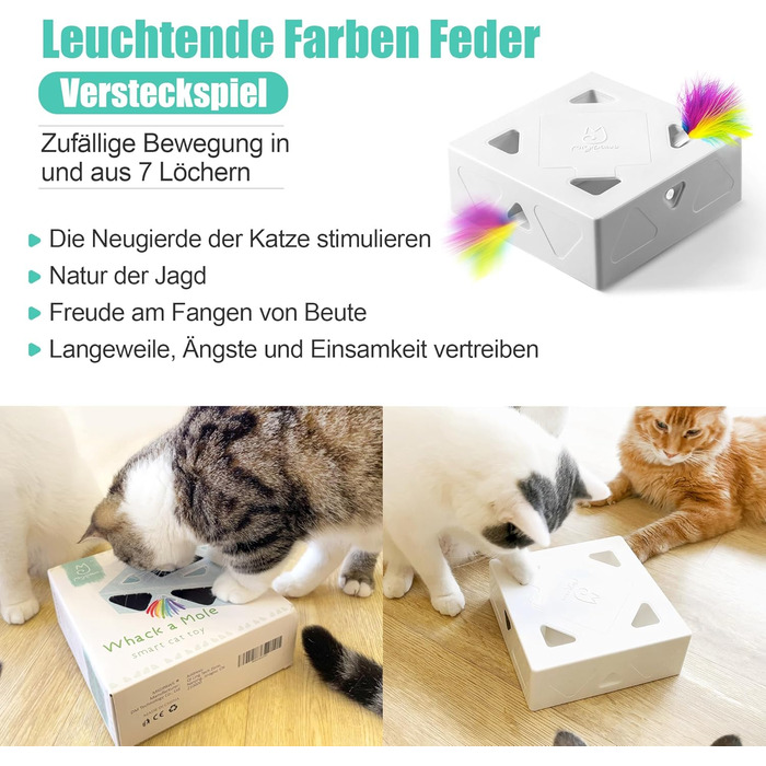 Інтерактивна іграшка для котів MigiBox: електрична мишка з 7 отворами, 4 шт. аксесуарів, для розваги, з підзарядкою, паперова