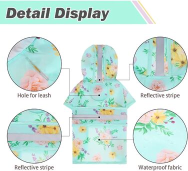 Дощовик для собак Kooltail з капюшоном, зелений (квітка), для маленьких та середніх собак, водонепроникний, з отвором для повідка