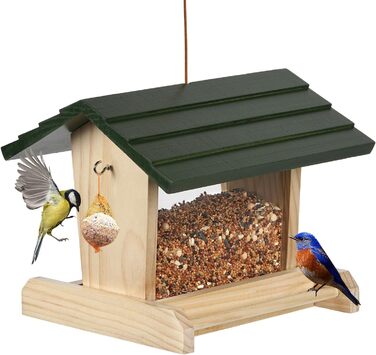 Дерев'яний годівничка для птахів JAZUIHA для дикої природи, годівничка для пташиного корму, годівничка для підвішування з тримачем для м'ясних кульок для метеликів, саду, тераси або балкону