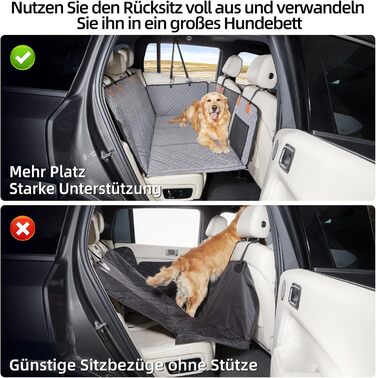 Задній сидіння для собак, жорсткий піддон (132x63,5 см), вантажопідйомність 40 кг, неслизька тканина Oxford для SUV/Kombi/Pick-up (Сірий, універсальний)