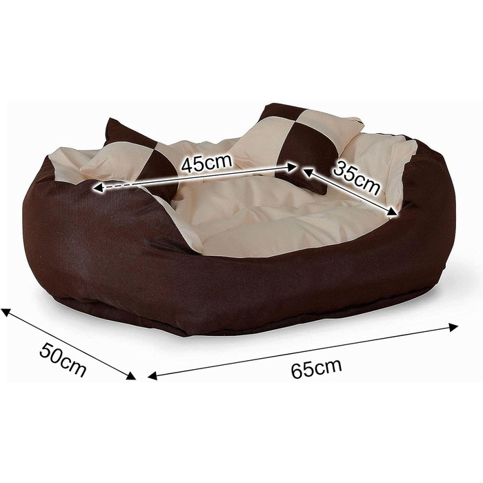 Ліжко для собак Lionto 4-в-1 з двостороннім подушкою, 65x50 см, з міцного оксфорду, водовідштовхувальне, для собак та котів, з глибоким входом, включає декоративну подушку, коричневе/бежеве