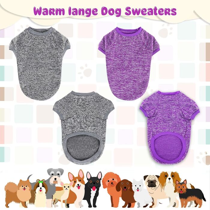 Пуловери для собак Rypet 2 шт. великого розміру, теплі зимові пуловери для собак, м'які, теплі, для середніх та великих собак, 9XL (Обхват грудей: 89.9 см, Довжина спини: 74.9 см), фіолетовий та сірий