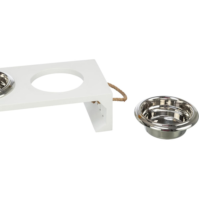 Набір мисок для собак TRIXIE Nordic 900 мл (білий) - миска для великих собак, 17 см, нержавіюча сталь, MDF, міцна, для миття в посудомийній машині