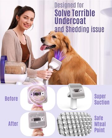 Набір для догляду за собакою Oneisall – пилосос для видалення шерсті з 4 насадками, фіолетовий