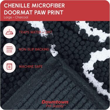 Килимок для собак My Doggy Place з мікрофібри для брудних лап, 91,4 x 66 см, антрацит з відбитком лапи, швидковисихаючий, з антиковзким покриттям, придатний для прання та сушки, розмір 91 x 66 x 3 см