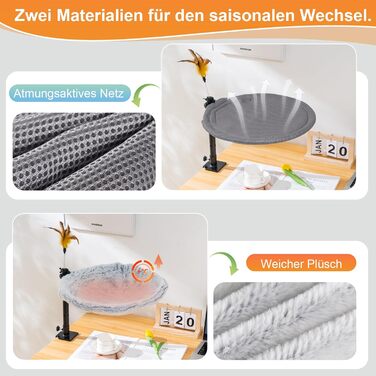 Крісло-лежанка для кота Uross на стіл - 360° обертання та регулювання висоти, м'яка гамачок для котів з 2 знімними чохлами, місце для сну для дому/офісу - для цілорічного використання (двошарове, сіре)