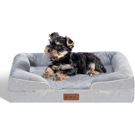 Ортопедичне ліжко для собак середніх порід - Водонепроникне ліжко для тварин з піною-пам'яттю знімний, пральний чохол, антиковзаюче ліжко-софа для собак середнього розміру (M, Сірий) 86.4 x 91.4 x 16.5 см