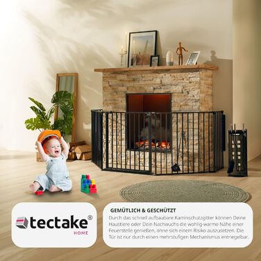 Захисне ґратка для каміну Tectake: металевий захист, огорожа, дитяче ґратка, роздільник кімнати, 5 елементів, з замком, чорний 289 см