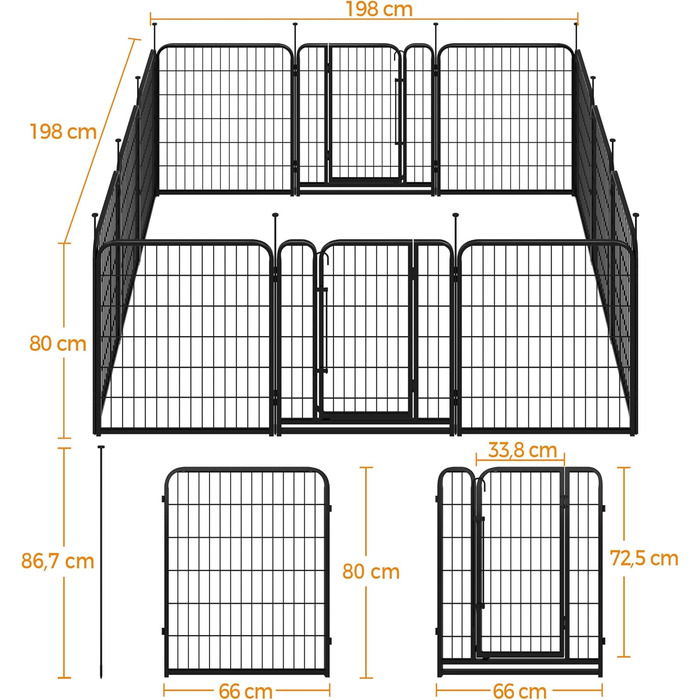 Вольєр для собак Yaheetech 8-секційний, 80 см, для квартири та саду, збірка без інструментів