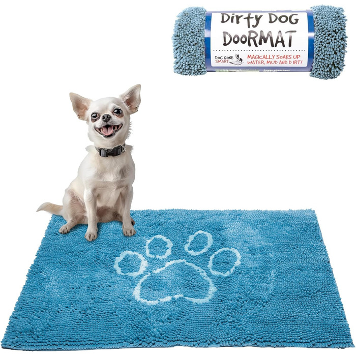 Килимок для собак Dog Gone Smart Dirty Dog – швидковисихаючий, з антиковзким покриттям, для чистого підлого, супер поглинаючий, придатний для прання, 41 x 58 см, колір аква