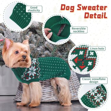 Пуловер для собак KATZINST, теплий флісовий пуловер для маленьких собак, святковий новорічний пуловер, для Французького бульдога, такси, чихуахуа, йоркширського тер'єра, зелений, XS