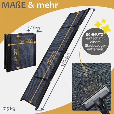 Рампа для собак Petigi, 170 см, складана, з неслизьким килимком, вантажопідйомність 90 кг