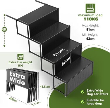 Сходи для собак XARILK - 5-ступенева алюмінієва драбина для собак, 44 см, до 110 кг, для авто, позашляховиків, ліжок та вантажівок