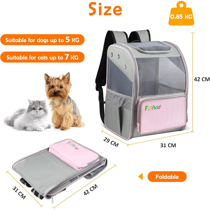 Рюкзак для тварин ALLSOPETS, складаний рюкзак-переноска для котів та маленьких собак, рожевий. Ідеально для подорожей, походів та кемпінгу. Знімний килимок.