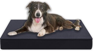 Ортопедична подушка для собак Преміум класу, 80x60 см, сірого кольору. Підходить для собак середніх порід. Матеріал: повний шаруватий пінопласт (8 см). Знімний тканинний чохол, придатний для прання при 40°C, гіпоалергенний.