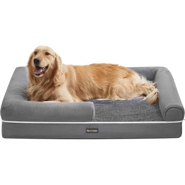 Ортопедичне ліжко для собак Feandrea, м'яке, з піднятими бортиками, знімний чохол, 106 x 76 x 18 см, сірий