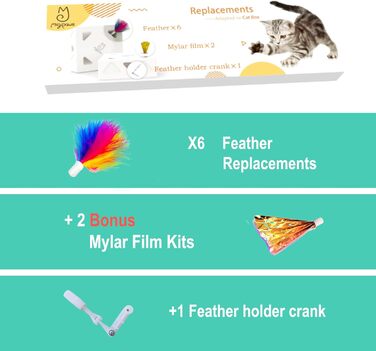 Іграшка для котів Migipaws MigiBox: інтерактивна коробка з 7 отворами, електрична, з подачею пір'я, для задоволення котів, перезаряджувана, 4 шт. пір'я (набір для поповнення)