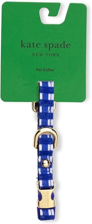 Собачий нашийник Kate Spade New York, регульований, для дуже маленьких собак, золотиста металева пряжка, темно-синя клітинка, 20,3–26,7 см