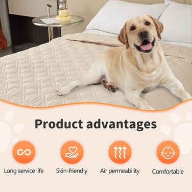 Водонепроникний килимок для собак 218 x 208 см: захист дивану та ліжка. Великий, миючий, з антиковзаючим покриттям. Підходить для собак та котів, бежевий, XXL