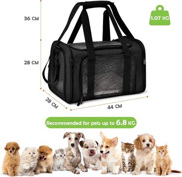 ALLSOPETS Складана переноска для собак і котів, авіаційна сертифікована сумка-переноска для подорожей, транспортування, чорна
