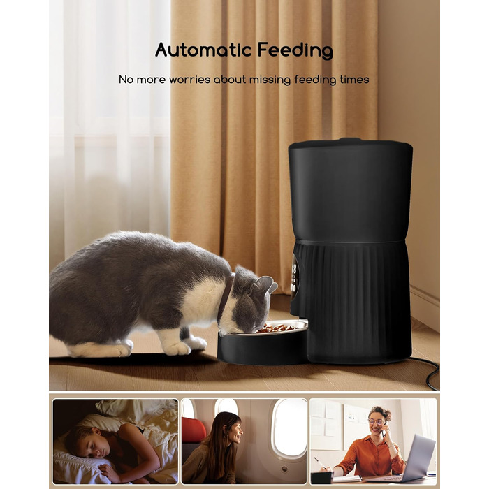 Автомат годівлі для котів Faroro 4L, програмований, з контролем порцій, 10 сек. голосових повідомлень, чорний