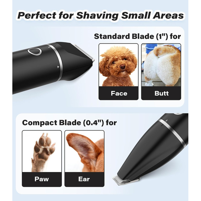 Бездротовий триммер для собак та котів Casfuy - тиха машинка для стрижки лап, очей, вух, обличчя, USB-зарядка, чорний