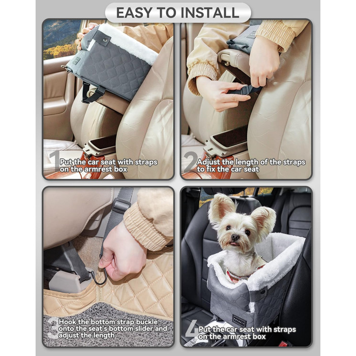 Автокрісло для собак PETSFIT - середньою консоллю, для маленьких собак до 4 кг, сірий колір